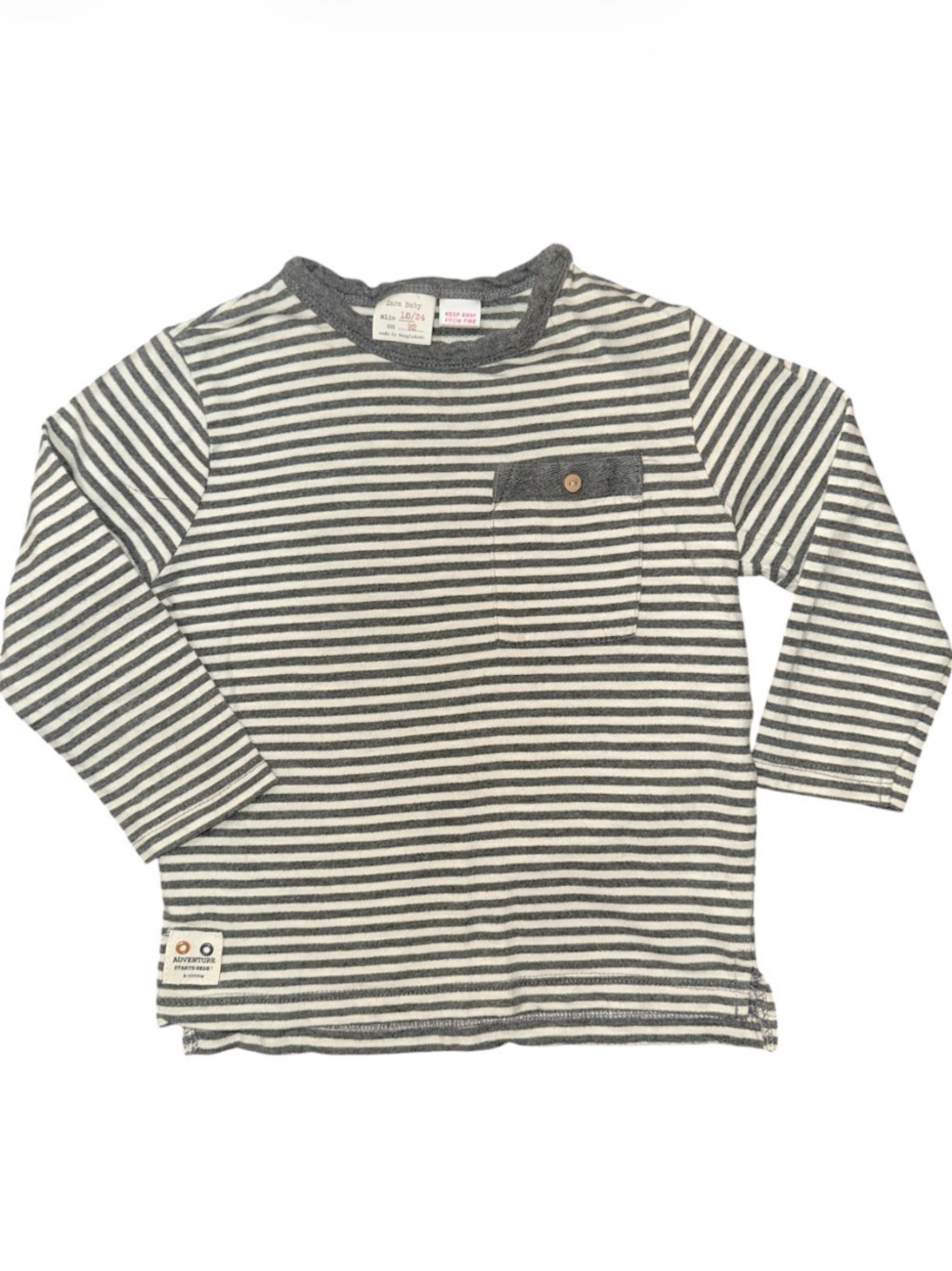 ZARA Kids Striped Long-Sleeve Pocket Tee - Gray & White -